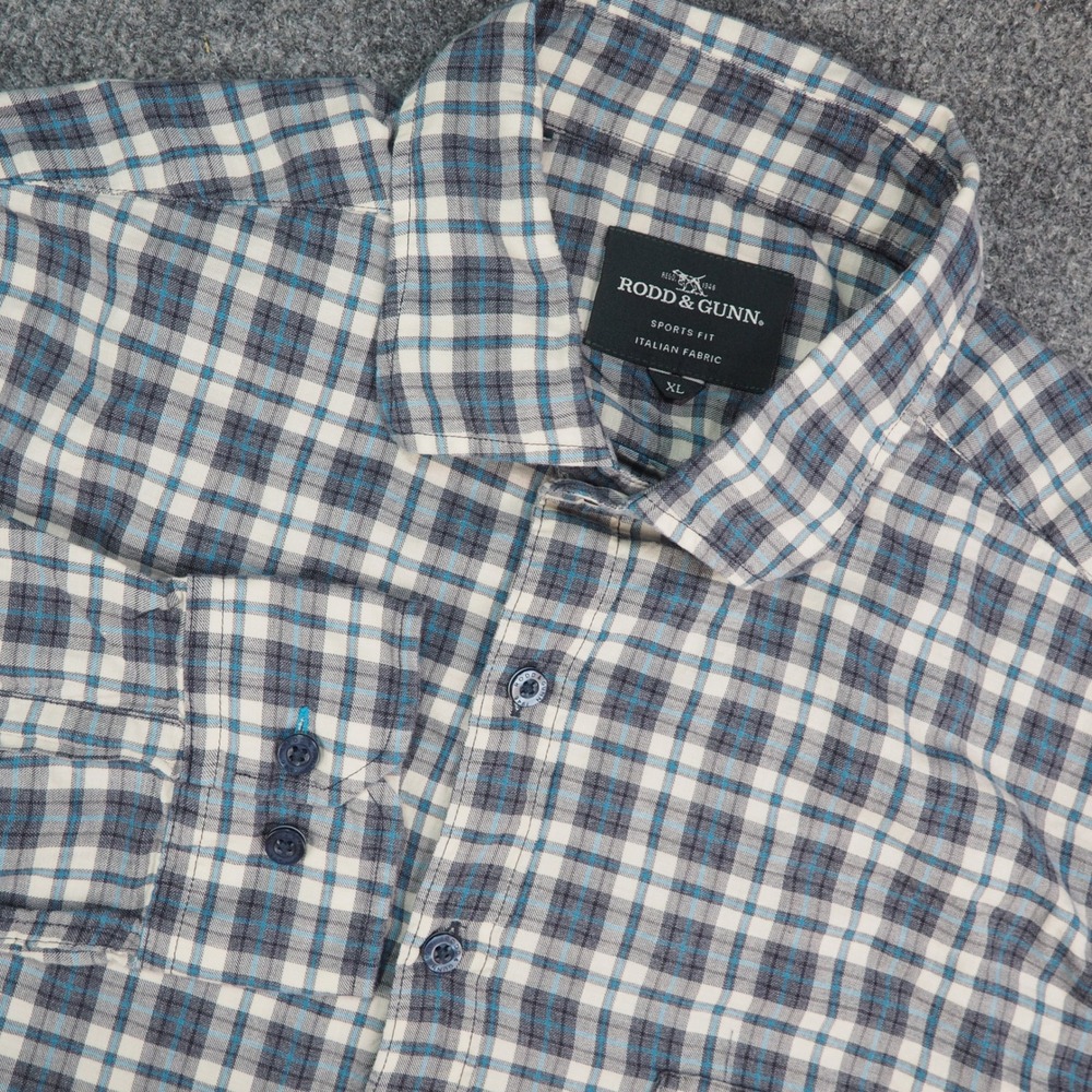 Rodd & Gunn Shirt Mens XL Sports Fit Blue Plaid Albini Italian Fabric Casual